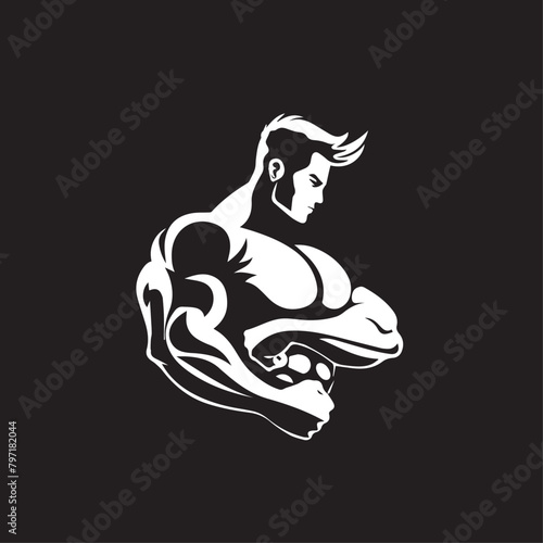 Bodybuilder bicep  in cartoon, doodle style . Image for t-shirt, web, mobile apps and ui. Isolated 2d vector illustration in logo, icon, sketch style, Eps 10, black and white. AI Generative photo