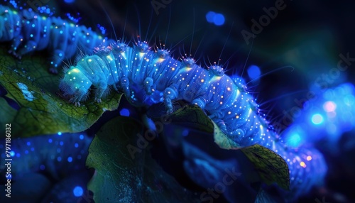 Glowing caterpillar radiating enchanting light. Nature's magic illuminating the night. 🐛✨ #GlowingNature