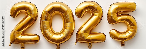 happy new year 2025 in golden foil balloons shaped