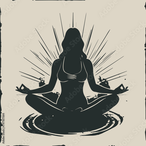 Meditation yoga in cartoon, doodle style. Image for t-shirt, web, mobile apps and ui. Isolated 2d vector illustration in logo, icon, sketch style, Eps 10. AI Generative