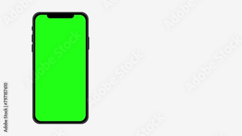 Animated mobile phone mockup white background, Smartphone With Blank Green Screen Isolated On White Background,
4K animation of moving smartphone mockups. alpha matte included with indicators 
