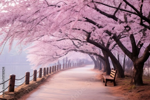 Sakura tree furniture landscape outdoors.