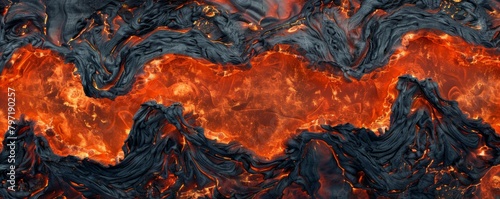 Abstract background of molten lava texture with vibrant orange and black colors