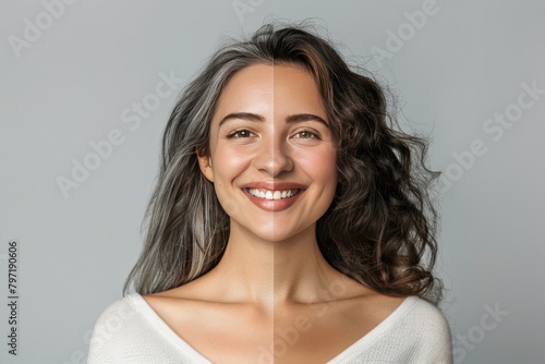Modern aging clarity showcased in life portraits  integrating skincare secrets with visible spectrum beauty representations and skin care formula dynamics.