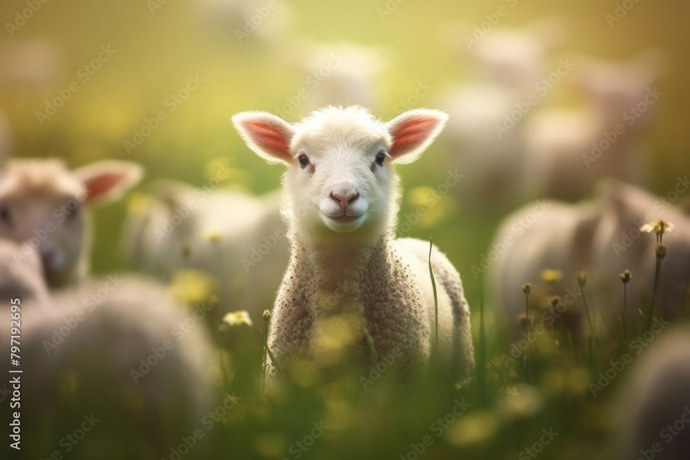 Fototapeta premium Sheep livestock grassland outdoors.