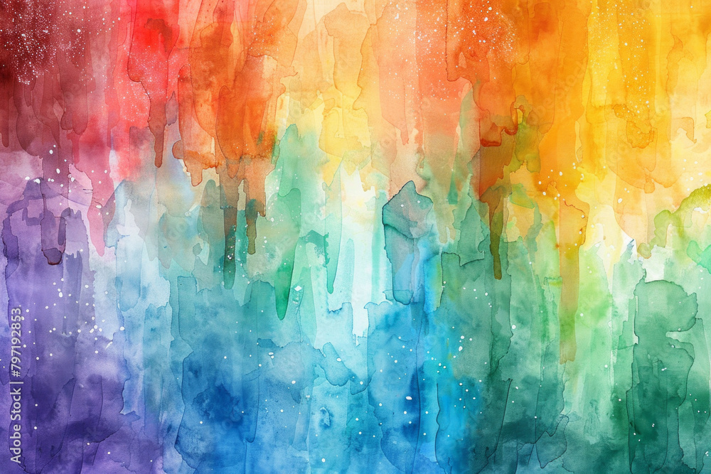 Digital watercolor texture featuring vibrant rainbow hues blending together in abstract patterns. 