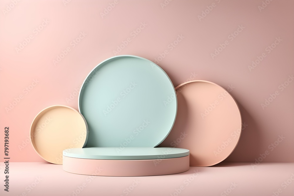 A pink background with a blue and green plate on top of a pink plate A pink background with a blue and green plate on top of a pink plate