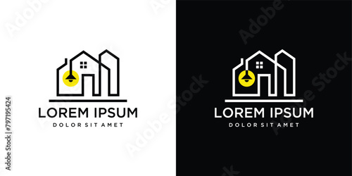 House building logo design graphic vector illustration in line style