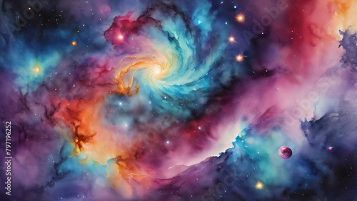 Watercolor Illustration cosmic Nebula Space Galaxy painting