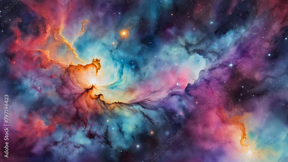 Watercolor Illustration cosmic Nebula Space Galaxy painting