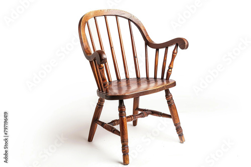 An elegantly designed Windsor chair isolated on a solid white background  isolated on solid white background.