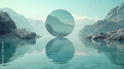 Surreal arctic circle with reflective sphere