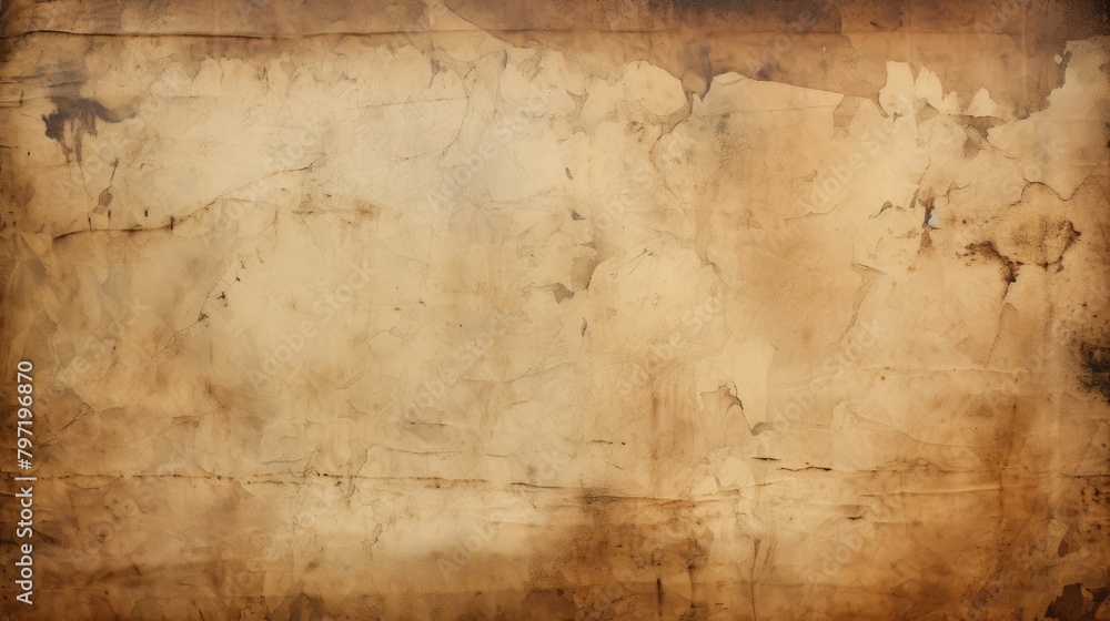 Abstract old rough parchment paper texture with distressed stains, Ai Generated.