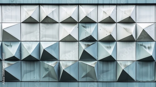 Geometric shapes create an intriguing pattern on a building facade, Ai Generated.