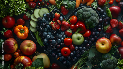 heart shape by various vegetables and fruits