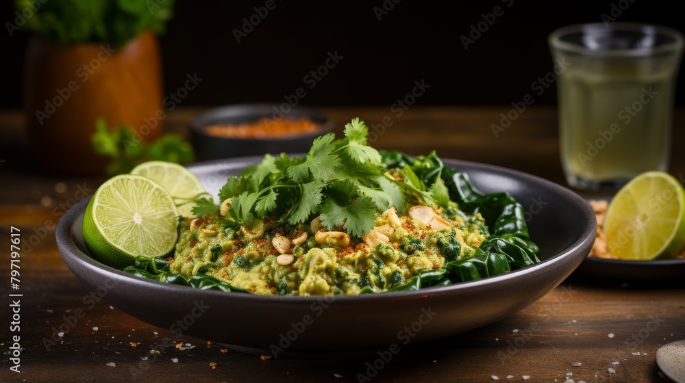 A nourishing bowl of Thaiinspired quinoa and rich green kale, mixed with coconut milk and lemongrass, representing a fusion of Thai and American tastes A nourishing bowl of Thaiinspired quinoa and rich green kale, mixed with coconut milk and lemongrass, representing a fusion of Thai and American tastes