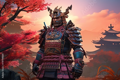 Samurai Armor Gradients: Battle Strategy Unleashed in Ancient War - A Digital Art Masterpiece