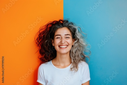 Woman aging gracefully centered in psychological effectiveness portrait, showcasing aging skincare halves and less wrinkle merge in health depiction with aging transition effectiveness.