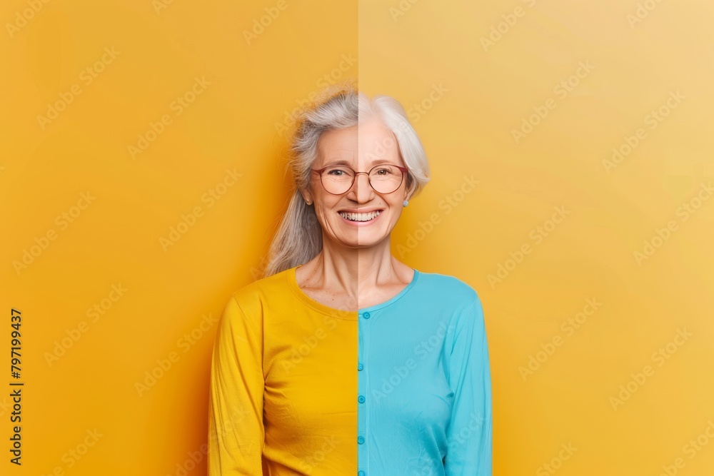 Facial lines through skincare integrated in tired aging transitions, showcasing old care and generation skin halves with anti aging cream and wrinkle portrayal effectiveness. Facial lines through skincare integrated in tired aging transitions, showcasing old care and generation skin halves with anti aging cream and wrinkle portrayal effectiveness.