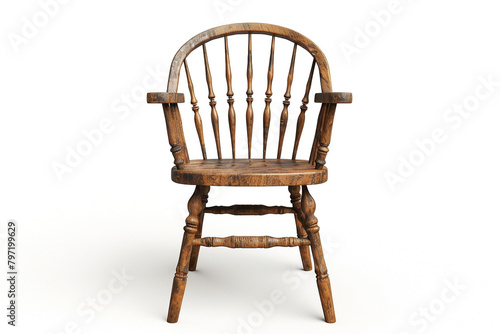 An attention-to-detail Windsor chair portrayed on a white background, isolated on solid white background.