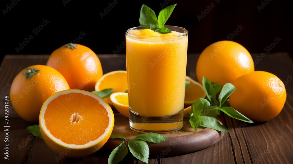 Energizing morning juice made from freshly squeezed oranges, peaches, and a touch of carrot, served cold for a refreshing start to the day Energizing morning juice made from freshly squeezed oranges, peaches, and a touch of carrot, served cold for a refreshing start to the day