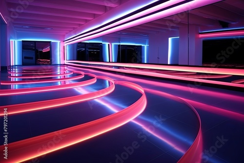 Fluorescent Ribbon Reflections in a Cutting-Edge Automotive Showroom