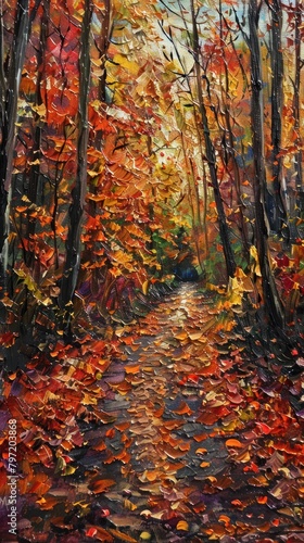Painting of autumn leaves  A colorful depiction of fall foliage. 