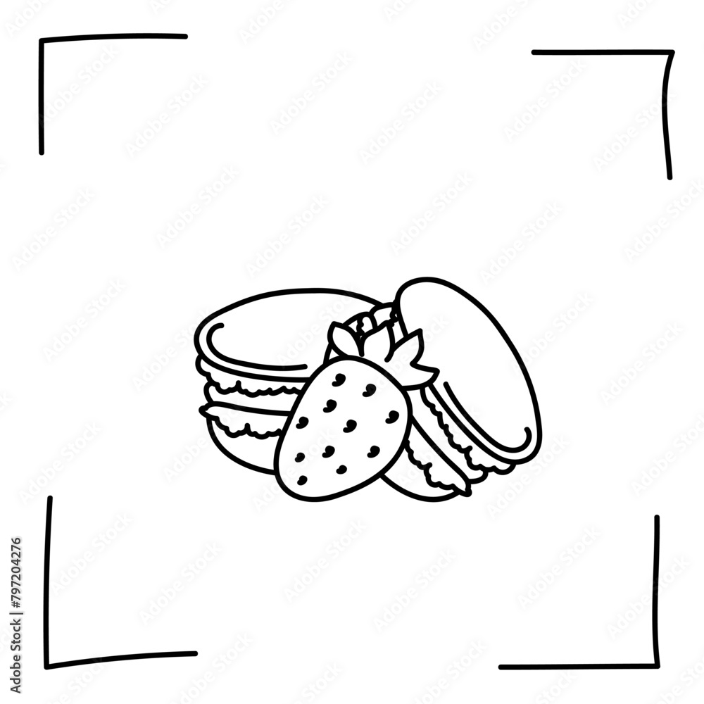 Vector. Contour icons. Line icons of desserts and sweet dishes. Macarons with fruit, nut and chocolate filling in sketch style. Icons set, stroke. Hand signs. Set of doodle desserts and sweets. Vector. Contour icons. Line icons of desserts and sweet dishes. Macarons with fruit, nut and chocolate filling in sketch style. Icons set, stroke. Hand signs. Set of doodle desserts and sweets.