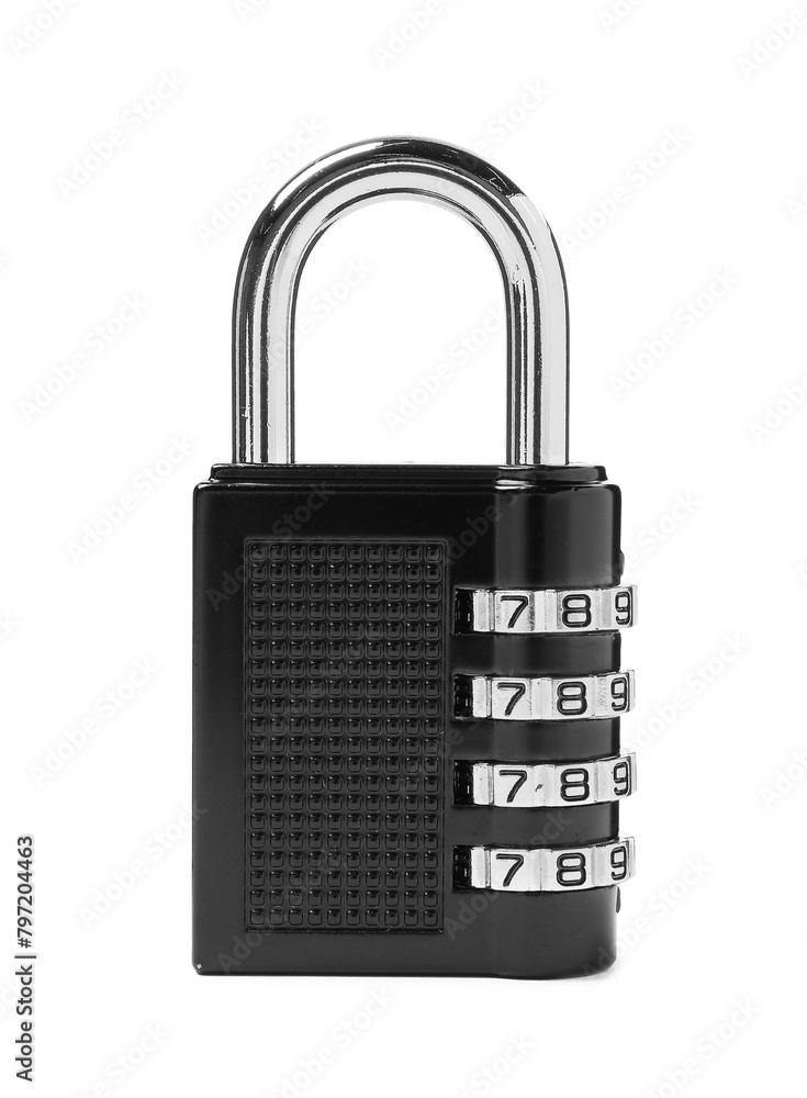 Locked steel combination padlock isolated on white Locked steel combination padlock isolated on white