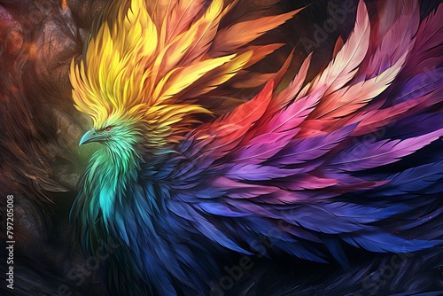 Mythic Griffin Feather Gradients: A Fantasy Art Digital Gallery Showcasing Majestic Mythical Elements