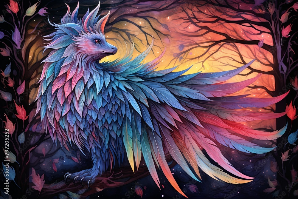 Obraz premium Mythic Griffin Feather Gradients: Enchanting Storybook Illustrations