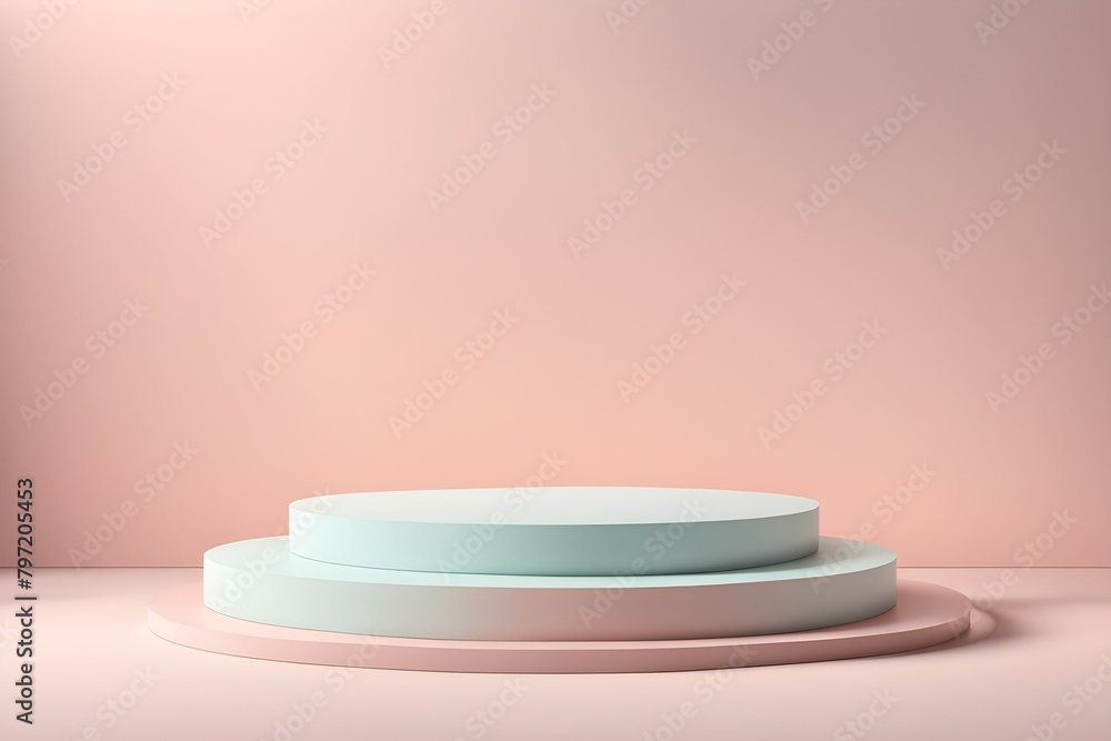 A pink background with a white and blue structure in the middle A pink background with a white and blue structure in the middle