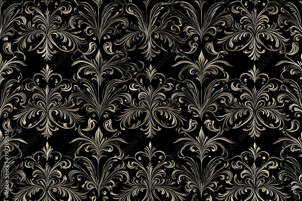 A black and gold floral patterned wallpaper A black and gold floral patterned wallpaper