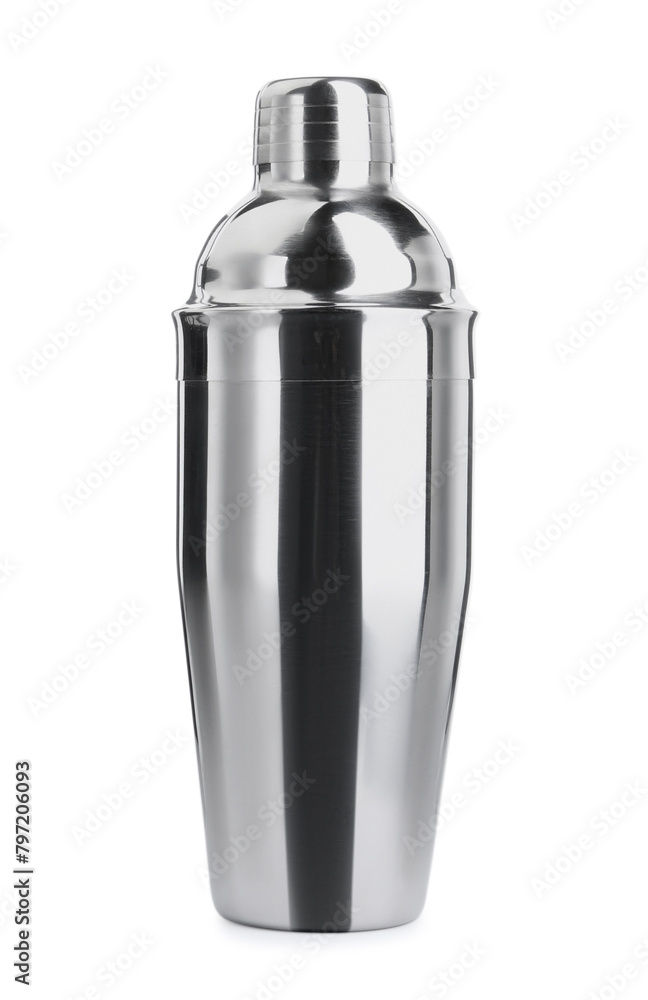 One metal cocktail shaker isolated on white One metal cocktail shaker isolated on white