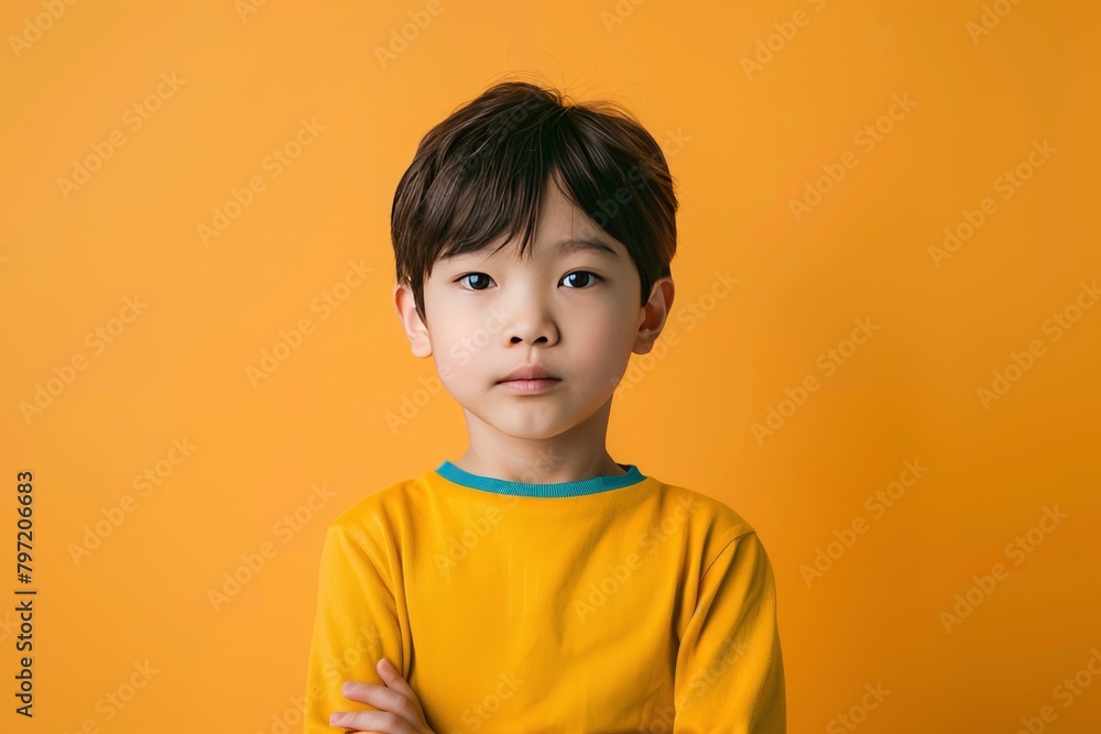 portrait of an asian boy posing on a one color background - generative ai portrait of an asian boy posing on a one color background - generative ai