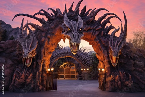 Prehistoric Fossil Amber Gradients Dinosaur Theme Park Entrance Gate Display © Michael