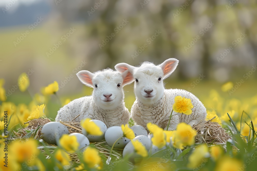 Easter art with 3 lambs. Sheep. Happy easter Easter art with 3 lambs. Sheep. Happy easter