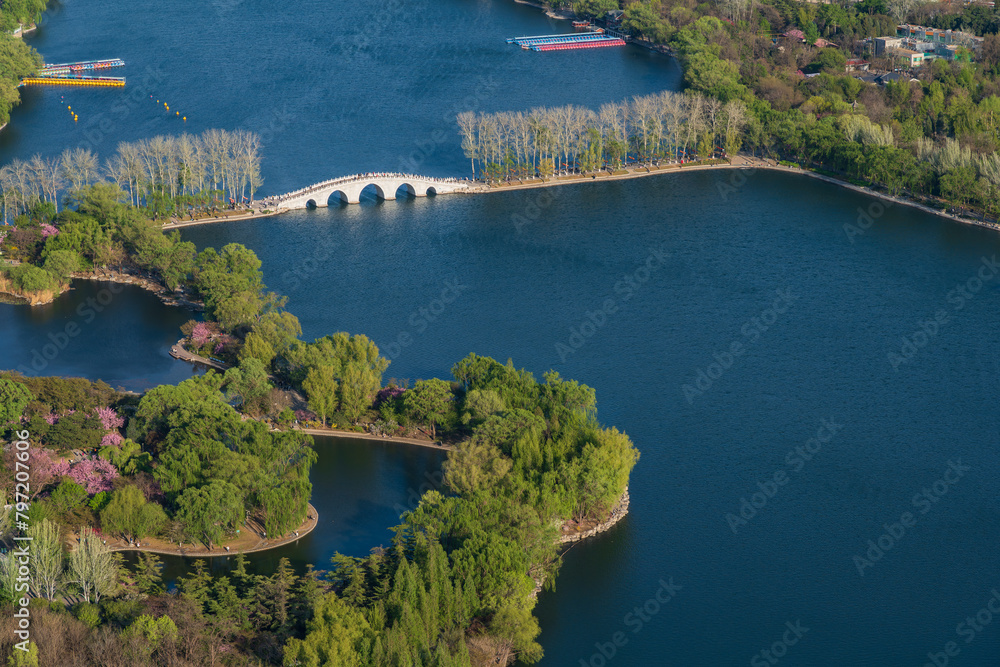 Beijing Yuyuantan Park's lake view from air