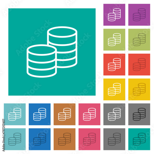 Stack of coins outline square flat multi colored icons