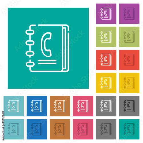 Phone book outline square flat multi colored icons