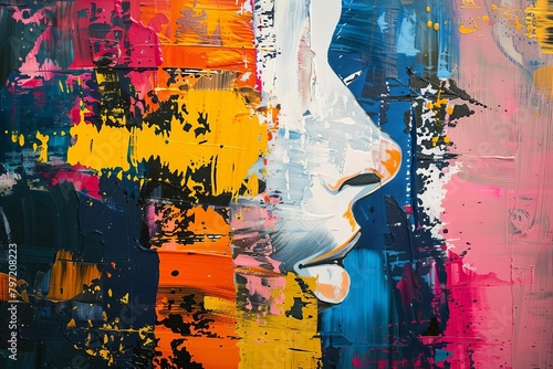 A vibrant and colorful interpretation of a famous painting or artwork, reinterpreted with a modern twist and bold, abstract elements