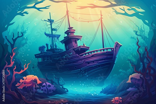 Sunken Pirate Ship: Vintage Sea Exploration Gradients Poster