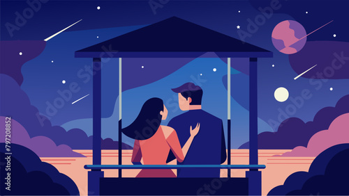 As the stars le in the sky a couple embraces on a porch swing talking about their undying love their journey together and their excitement for what. Vector illustration photo