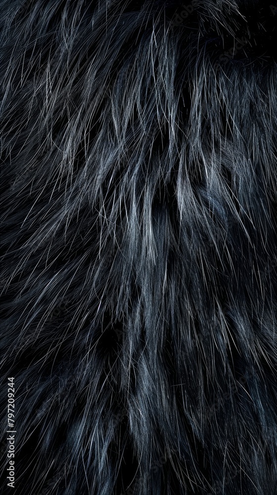 Naklejka premium Close-up of a luxurious dark animal fur texture for backgrounds and designs