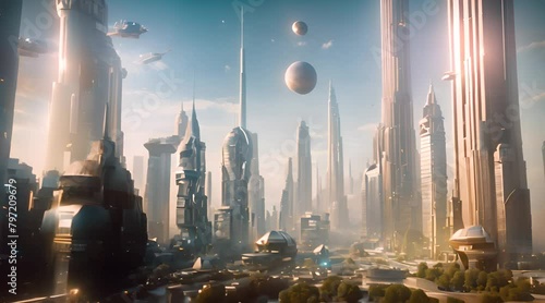 Alien Skyscrapers Tower over Futuristic Settlements photo