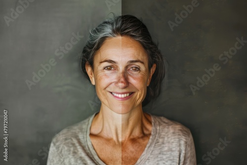 Youthful vitality in optimistic aging mindset supported by human lines processes and skin care routines, highlighting visual skincare dynamics and aging exploration in lifes stages. photo