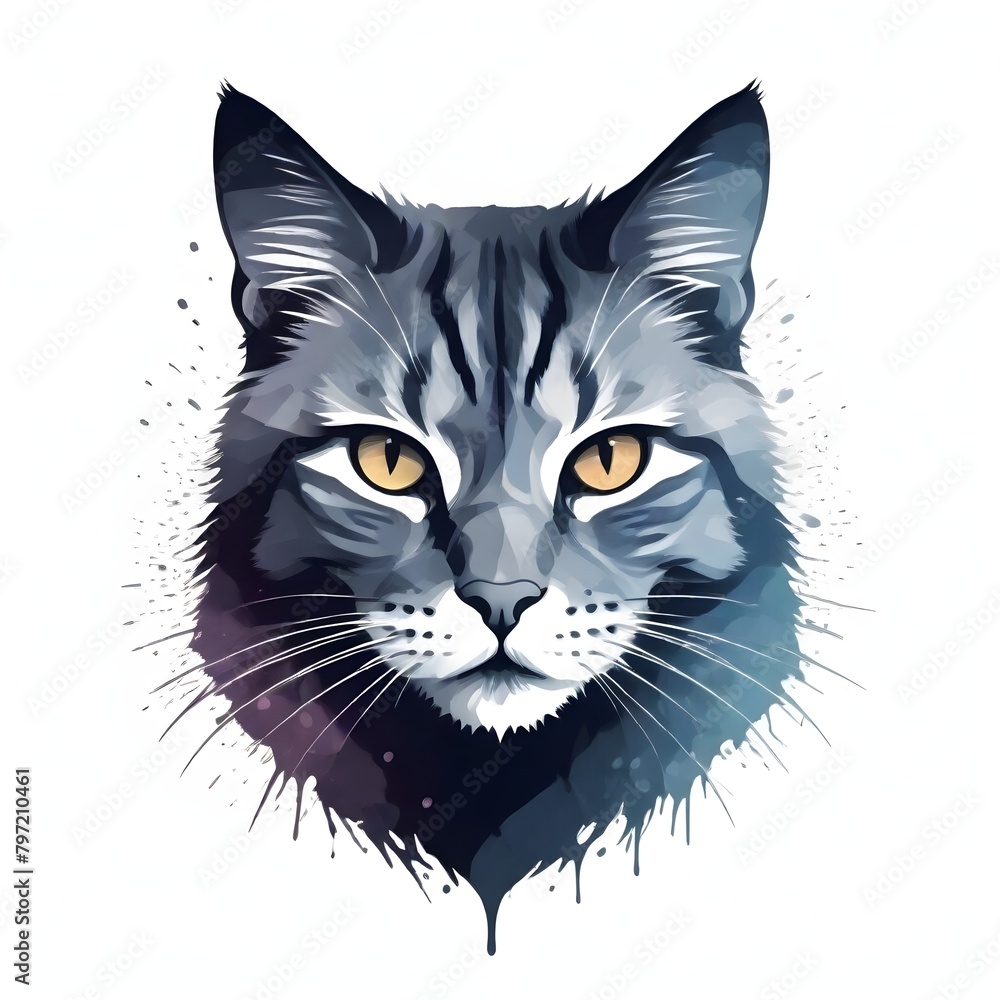 Cat Face Illustration Digital Painting Cute Animal Pet Background Artful Design Cat Face Illustration Digital Painting Cute Animal Pet Background Artful Design