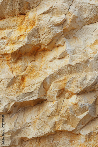 Close up of rough and grainy texture of sandstone surfaces for background, showcasing its natural variations and earthy tones. 