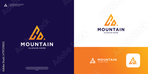 Geometric letter H D logo design mountain peak vector.