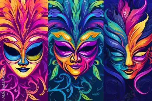 Mardi Gras Inspired: Vibrant Gradient Carnival Mask for Event Flyer Design